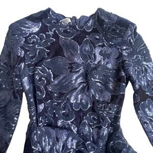 House of CB London Annora Navy Sequin Velvet Asymmetric Cocktail Dress M